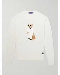 Ralph Lauren - Polo Bear Logo-Appliquéd Leather-Trimmed Knitted Silk And Linen-Blend Sweater - Lyst