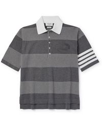 Thom Browne - Striped Textured-cotton Polo Shirt - Lyst