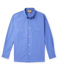 Gucci - Button-down Collar Logo-embroidered Cotton-poplin Shirt - Lyst