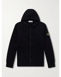 Stone Island - Logo-appliquéd Garment-dyed Organic Cotton-fleece Zip-up Hoodie - Lyst