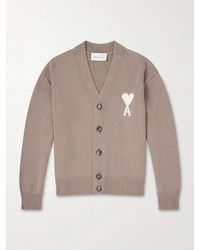Ami Paris - Logo-intarsia Virgin Wool And Cotton-blend Cardigan - Lyst