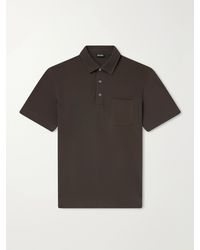 ZEGNA - Leather-Trimmed Cotton-Piqué Polo Shirt - Lyst