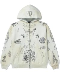 Balenciaga - Tat Printed Distressed Cotton-jersey Zip-up Hoodie - Lyst