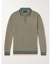 Beams Plus - Honeycombed-knit Striped Ramie And Cotton-blend Polo Shirt - Lyst