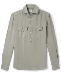 Brunello Cucinelli - Cutaway-collar Linen And Cotton-blend Half-placket Shirt - Lyst