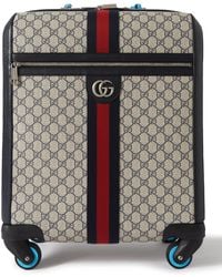 Gucci - Savoy Leather-trimmed Striped Monogrammed Coated-canvas Trolley Suitcase - Lyst