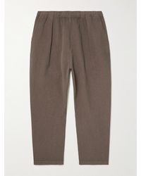 Universal Works Kyoto Tapered Pleated Linen And Cotton-blend Trousers - Brown