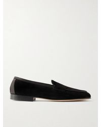Edward Green - Polperro Leather-trimmed Suede Penny Loafers - Lyst