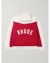 Rhude - Felpa in jersey di cotone bicolore con logo ricamato e mezza zip - Lyst