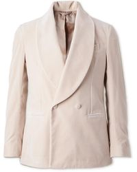 De Petrillo - Positano Shawl Collar Double-breasted Cotton-velvet Tuxedo Jacket - Lyst