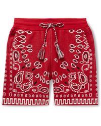 Alanui Straight-leg Bandana-jacquard Cotton-blend Drawstring Shorts - Red