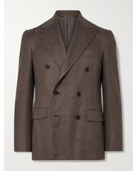 Canali - Double-breasted Brushed Cashmere And Silk-blend Twill Blazer - Lyst