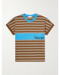 Versace - Logo-Embroidered Striped Cotton-Jersey T-Shirt - Lyst