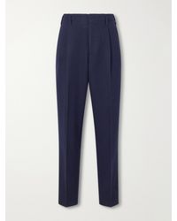 Brunello Cucinelli - Tapered Pleated Wool And Cotton-Blend Herringbone Suit Trousers - Lyst