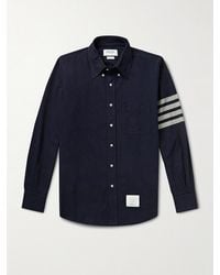 Thom Browne - Button-Down Collar Striped Cotton-Flannel Shirt - Lyst