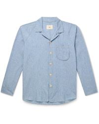 Folk - Camp-Collar Striped Linen And Cotton-Blend Shirt - Lyst