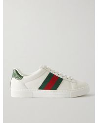 Gucci - Ace Webbing-trimmed Leather Sneakers - Lyst