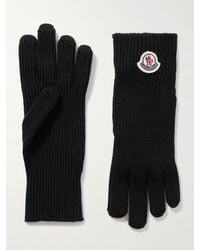 Moncler - Handschuhe aus Schurwolle in Rippstrick mit Logoapplikation - Lyst