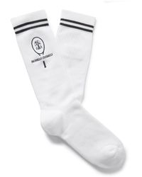 Brunello Cucinelli - Logo-embroidered Striped Ribbed Cotton-blend Socks - Lyst