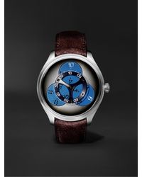 H. Moser & Cie. Endeavour Flying Hours Limited Edition Automatic 42mm 18-karat White Gold And Leather Watch - Blue