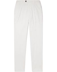 Brunello Cucinelli - Tapered Pleated Cotton-blend Twill Trousers - Lyst