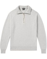Tom Ford - Slim-Fit Leather-Trimmed Wool And Cashmere-Blend Half-Zip Sweater - Lyst