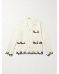 Bode - Laurelist Camp-collar Logo-embroidered Appliquéd Wool-flannel Overshirt - Lyst