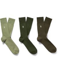 Polo Ralph Lauren - Three-pack Logo-embroidered Ribbed Cotton-blend Socks - Lyst