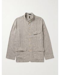 Drake's - Mandarin-collar Checked Linen Shirt Jacket - Lyst
