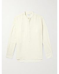 Richard James - Grandad-collar Cotton-seersucker Half-placket Shirt - Lyst