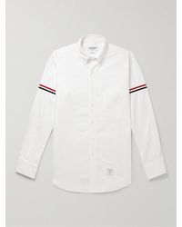 Thom Browne - Button-down Collar Striped Grosgrain-trimmed Cotton-poplin Shirt - Lyst