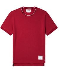 Thom Browne - Slim-Fit Logo-Appliquéd Striped Waffle-Knit Cotton T-Shirt - Lyst