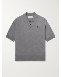 Ami Paris - Logo-Embroidered Merino Wool Polo Shirt - Lyst