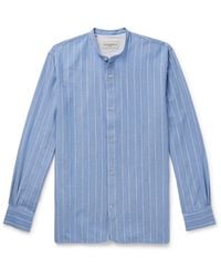 Officine Generale - Gali Grandad-Collar Striped Organic Cotton-Voile Shirt - Lyst