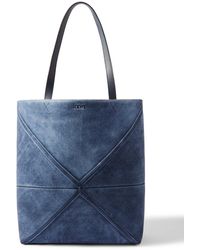 Loewe - Puzzle Fold Leather-trimmed Suede Tote Bag - Lyst