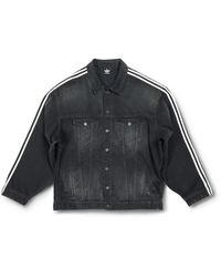 Balenciaga - Adidas Oversized Distressed Striped Denim Jacket - Lyst
