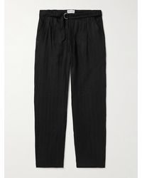 Oliver Spencer - Straight-leg Belted Pleated Embroidered Linen Trousers - Lyst