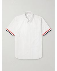 Thom Browne - Logo-Appliquéd Striped Cotton-Oxford Shirt - Lyst