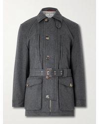 Brunello Cucinelli - Cappotto Belted Leather-Trimmed Wool Field Jacket - Lyst