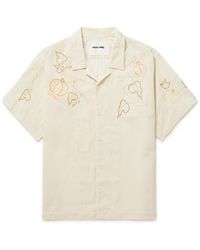 STORY mfg. - Camp-collar Embroidered Cotton And Linen-blend Shirt - Lyst