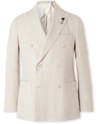 Lardini - Double-Breasted Linen And Wool-Blend Crepe Blazer - Lyst