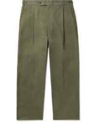 Double Eleven Wide-leg Pleated Cotton-canvas Pants - Green