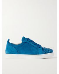 Christian Louboutin - Louis Junior Spikes Orlato Blue & White Suede Trainers - Lyst