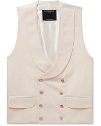 Favourbrook - Slim-fit Shawl-collar Double-breasted Herringbone Linen-blend And Satin Waistcoat - Lyst