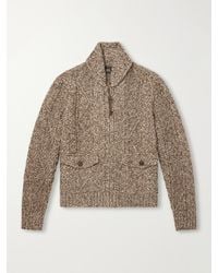 RRL - Shawl-Collar Aran Cable-Knit Wool, Cotton And Linen-Blend Zip-Up Cardigan - Lyst
