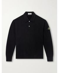 Stone Island - Garment-Dyed Tubular Cotton-Fleece Polo Sweater - Lyst