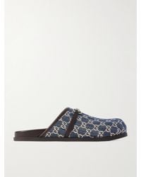 Gucci - Rhein Horsebit-Embellished Leather-Trimmed Denim Mules - Lyst