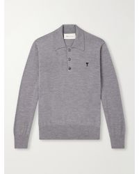 Ami Paris - Logo-Embroidered Merino Wool Polo Shirt - Lyst