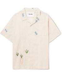 STORY mfg. - Greetings Camp-collar Embroidered Cotton And Linen-blend Shirt - Lyst