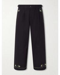 Bode - Lucky Draw Straight-leg Pleated Embroidered Cotton-twill Trousers - Lyst